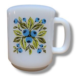 Vintage Blueberry Milk Glass Coffee Mug